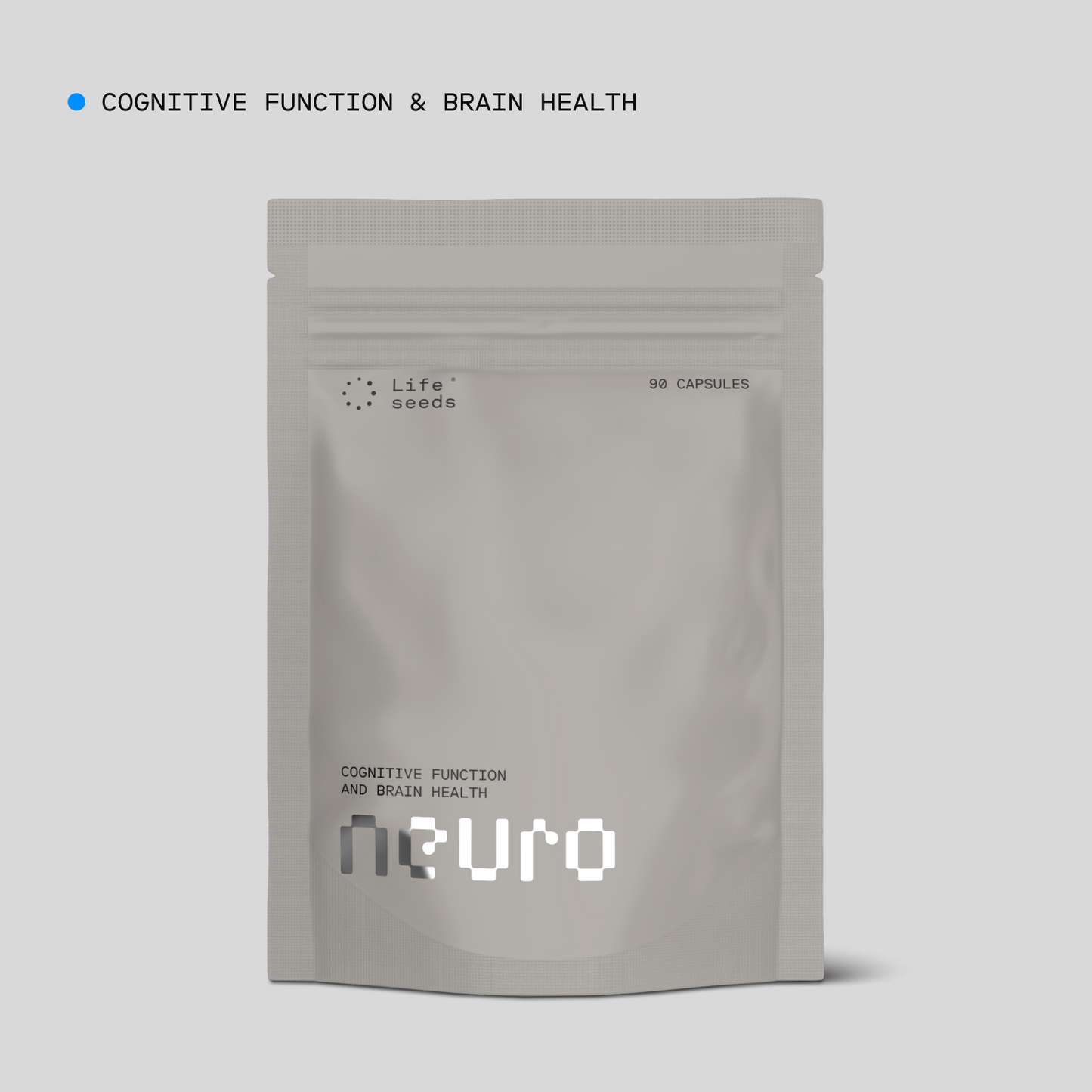 Lifeseeds Neuro supplement packaging – Cognitive Function & Brain Health, 90 capsules.